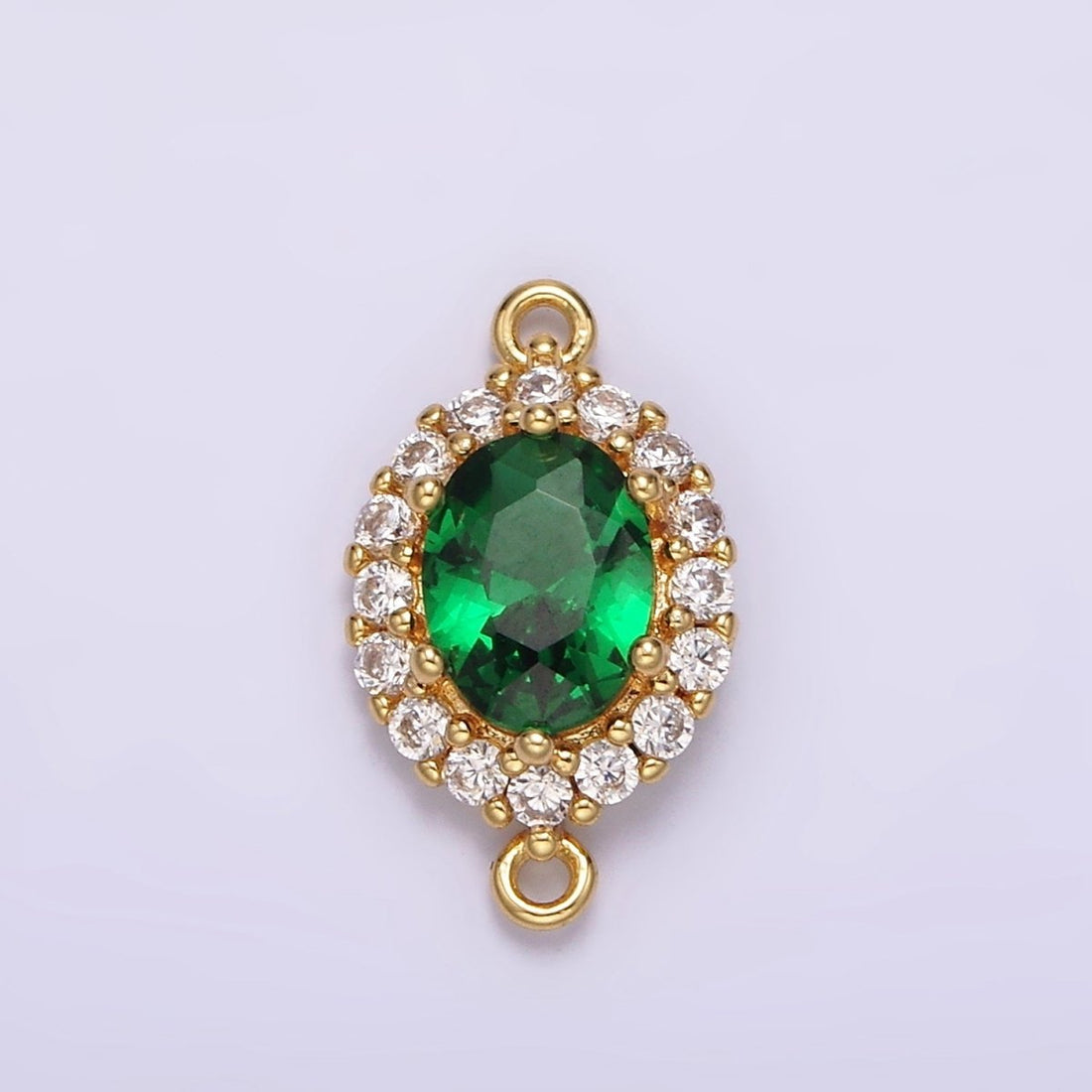 14K Gold Filled 10mm Green CZ Micro Paved Oval Charm Connector | G-820