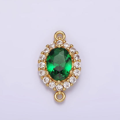 14K Gold Filled 10mm Green CZ Micro Paved Oval Charm Connector | G-820