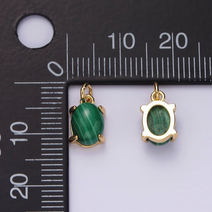 14K Gold Filled 10mm Green Malachite Oval Bezel Minimalist Charm | AG447