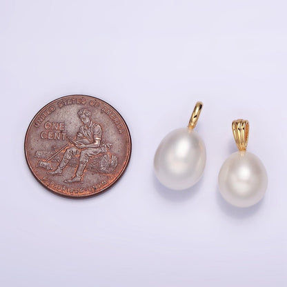 14K Gold Filled 10mm Minimalist Freshwater Pearl Button Triple, Single Bail Pendant | P1613 P1614