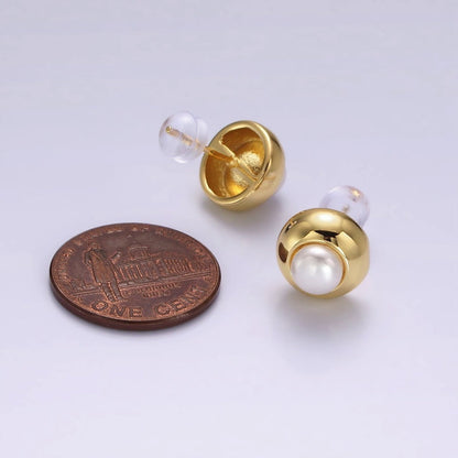14K Gold Filled 10mm Pearl Round Bezel Stud Earrings | V-256