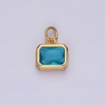 14K Gold Filled 10mm Personalized Birthstone Baguette Cubic Zirconia CZ Bezel Charm in Silver &amp; Gold | N1600 - N1623