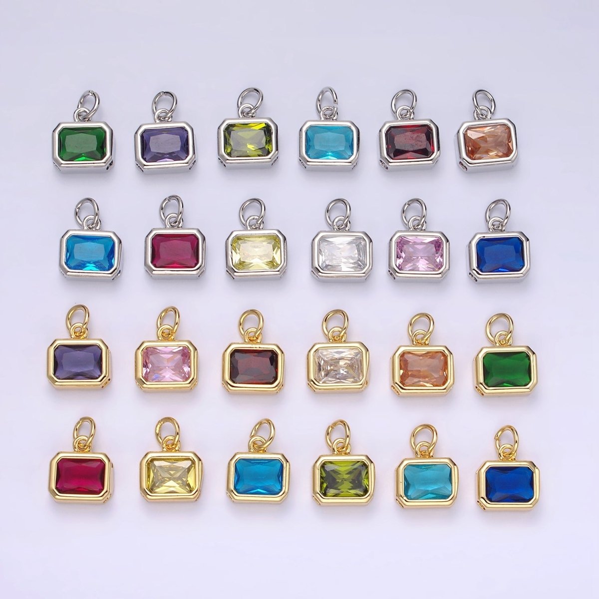 14K Gold Filled 10mm Personalized Birthstone Baguette Cubic Zirconia CZ Bezel Charm in Silver &amp; Gold | N1600 - N1623