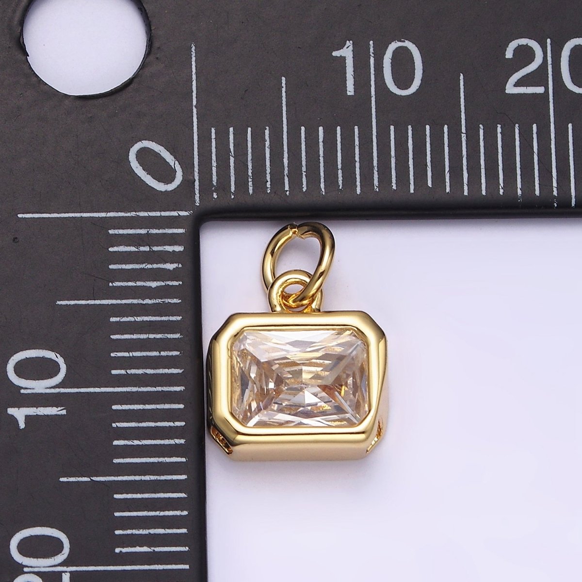 14K Gold Filled 10mm Personalized Birthstone Baguette Cubic Zirconia CZ Bezel Charm in Silver &amp; Gold | N1600 - N1623