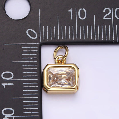14K Gold Filled 10mm Personalized Birthstone Baguette Cubic Zirconia CZ Bezel Charm in Silver &amp; Gold | N1600 - N1623