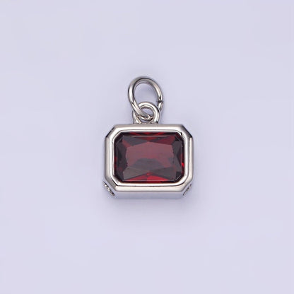 14K Gold Filled 10mm Personalized Birthstone Baguette Cubic Zirconia CZ Bezel Charm in Silver &amp; Gold | N1600 - N1623