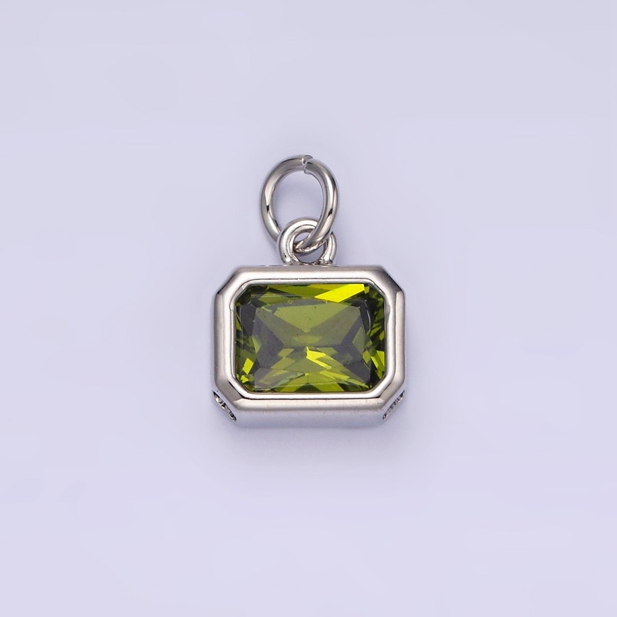 14K Gold Filled 10mm Personalized Birthstone Baguette Cubic Zirconia CZ Bezel Charm in Silver &amp; Gold | N1600 - N1623