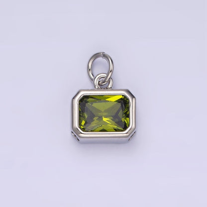 14K Gold Filled 10mm Personalized Birthstone Baguette Cubic Zirconia CZ Bezel Charm in Silver &amp; Gold | N1600 - N1623