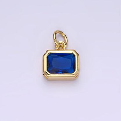 14K Gold Filled 10mm Personalized Birthstone Baguette Cubic Zirconia CZ Bezel Charm in Silver &amp; Gold | N1600 - N1623