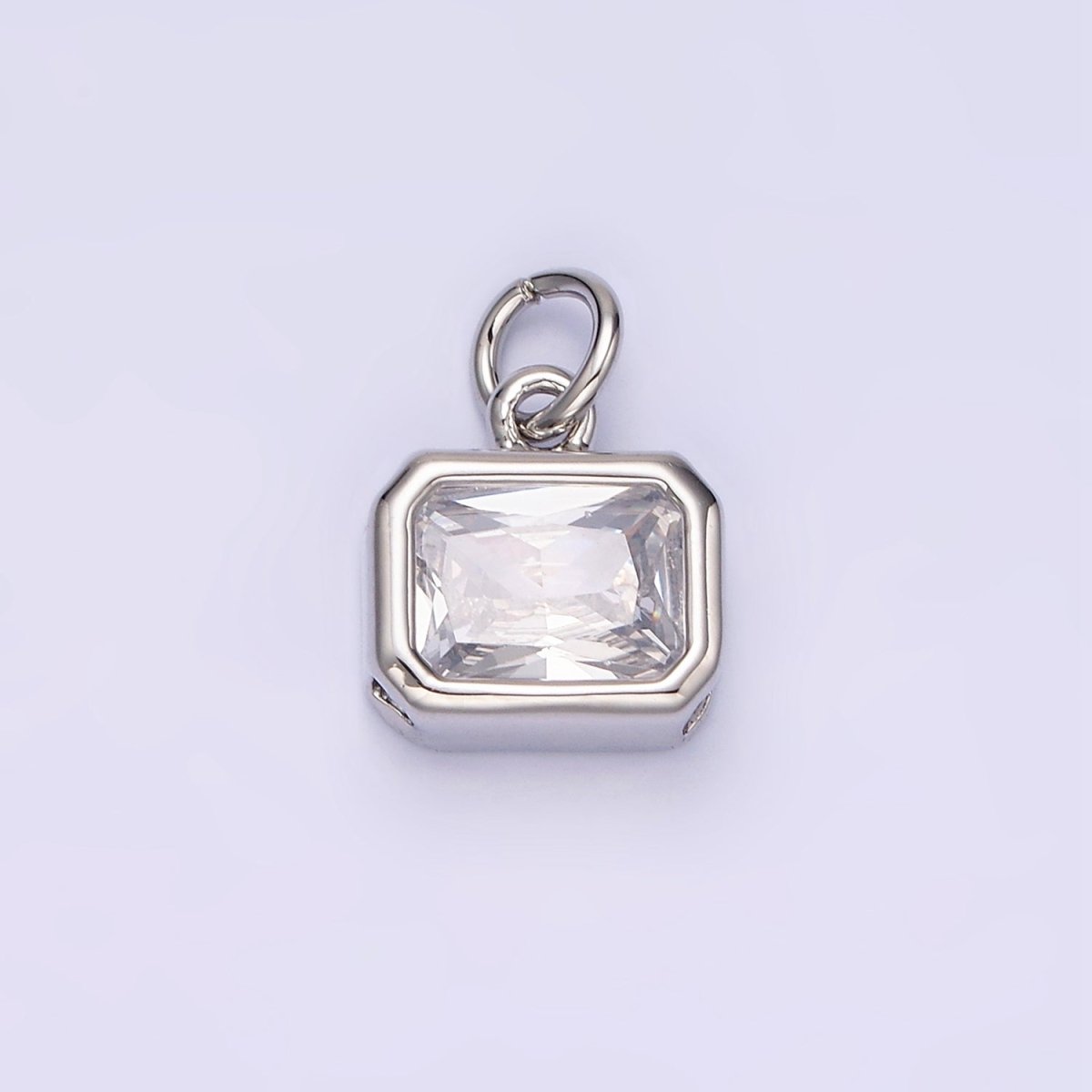 14K Gold Filled 10mm Personalized Birthstone Baguette Cubic Zirconia CZ Bezel Charm in Silver &amp; Gold | N1600 - N1623