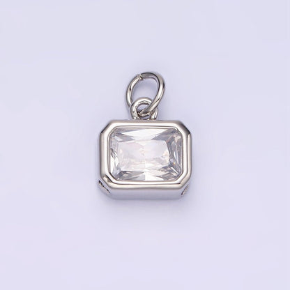 14K Gold Filled 10mm Personalized Birthstone Baguette Cubic Zirconia CZ Bezel Charm in Silver &amp; Gold | N1600 - N1623