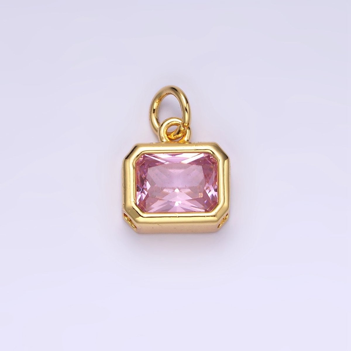 14K Gold Filled 10mm Personalized Birthstone Baguette Cubic Zirconia CZ Bezel Charm in Silver &amp; Gold | N1600 - N1623