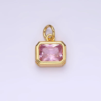 14K Gold Filled 10mm Personalized Birthstone Baguette Cubic Zirconia CZ Bezel Charm in Silver &amp; Gold | N1600 - N1623