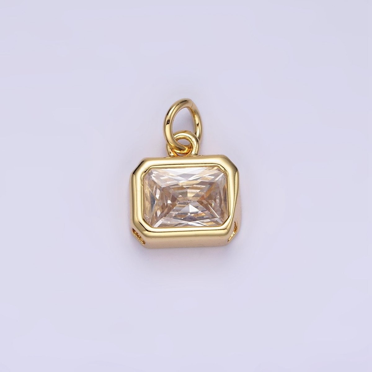 14K Gold Filled 10mm Personalized Birthstone Baguette Cubic Zirconia CZ Bezel Charm in Silver &amp; Gold | N1600 - N1623
