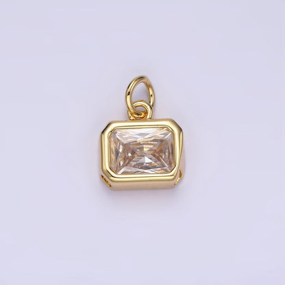 14K Gold Filled 10mm Personalized Birthstone Baguette Cubic Zirconia CZ Bezel Charm in Silver &amp; Gold | N1600 - N1623