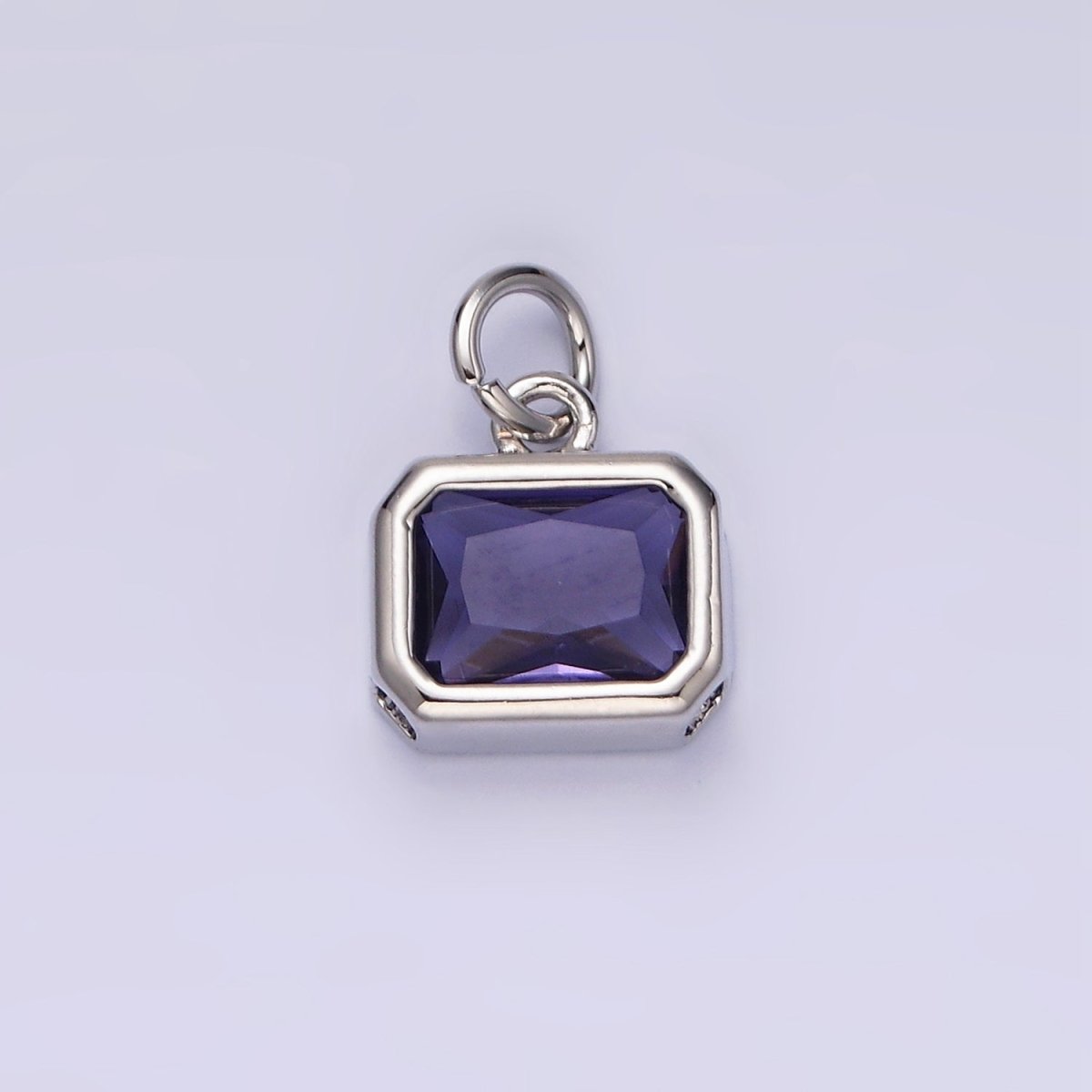 14K Gold Filled 10mm Personalized Birthstone Baguette Cubic Zirconia CZ Bezel Charm in Silver &amp; Gold | N1600 - N1623