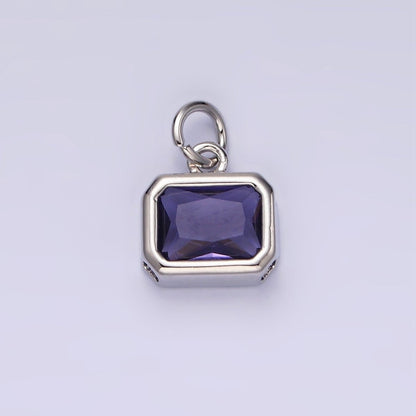 14K Gold Filled 10mm Personalized Birthstone Baguette Cubic Zirconia CZ Bezel Charm in Silver &amp; Gold | N1600 - N1623