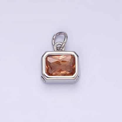 14K Gold Filled 10mm Personalized Birthstone Baguette Cubic Zirconia CZ Bezel Charm in Silver &amp; Gold | N1600 - N1623