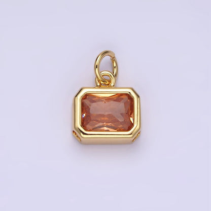 14K Gold Filled 10mm Personalized Birthstone Baguette Cubic Zirconia CZ Bezel Charm in Silver &amp; Gold | N1600 - N1623