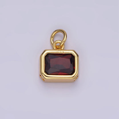14K Gold Filled 10mm Personalized Birthstone Baguette Cubic Zirconia CZ Bezel Charm in Silver &amp; Gold | N1600 - N1623