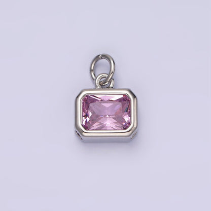 14K Gold Filled 10mm Personalized Birthstone Baguette Cubic Zirconia CZ Bezel Charm in Silver &amp; Gold | N1600 - N1623
