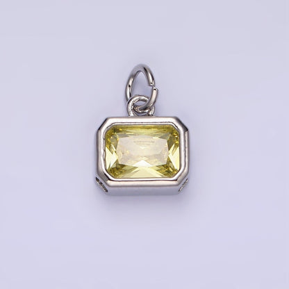 14K Gold Filled 10mm Personalized Birthstone Baguette Cubic Zirconia CZ Bezel Charm in Silver &amp; Gold | N1600 - N1623