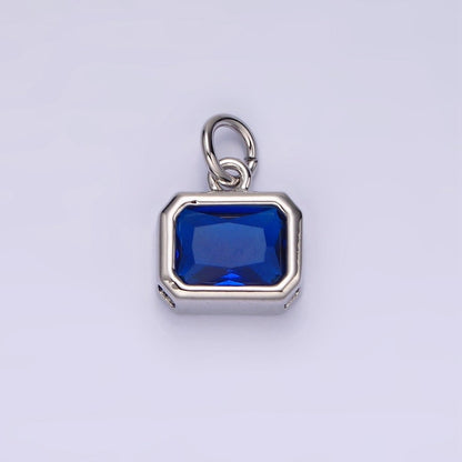 14K Gold Filled 10mm Personalized Birthstone Baguette Cubic Zirconia CZ Bezel Charm in Silver &amp; Gold | N1600 - N1623