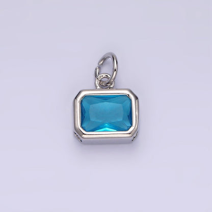 14K Gold Filled 10mm Personalized Birthstone Baguette Cubic Zirconia CZ Bezel Charm in Silver &amp; Gold | N1600 - N1623