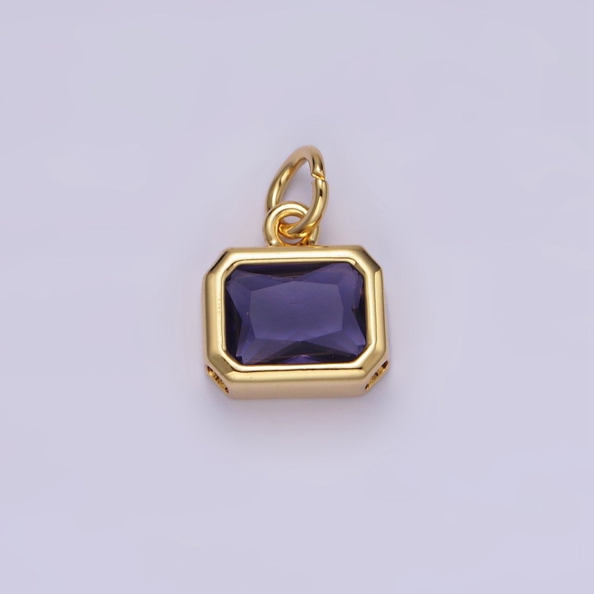 14K Gold Filled 10mm Personalized Birthstone Baguette Cubic Zirconia CZ Bezel Charm in Silver &amp; Gold | N1600 - N1623