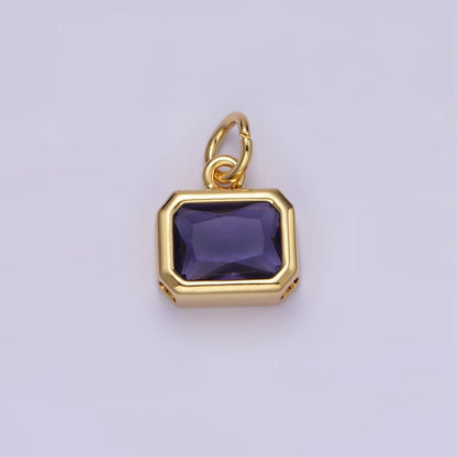 14K Gold Filled 10mm Personalized Birthstone Baguette Cubic Zirconia CZ Bezel Charm in Silver &amp; Gold | N1600 - N1623