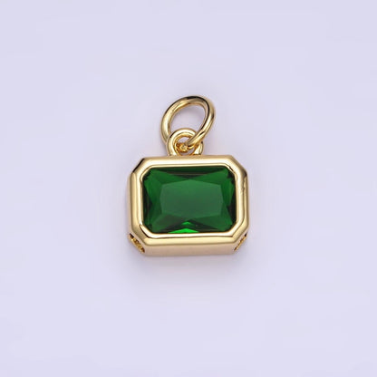 14K Gold Filled 10mm Personalized Birthstone Baguette Cubic Zirconia CZ Bezel Charm in Silver &amp; Gold | N1600 - N1623