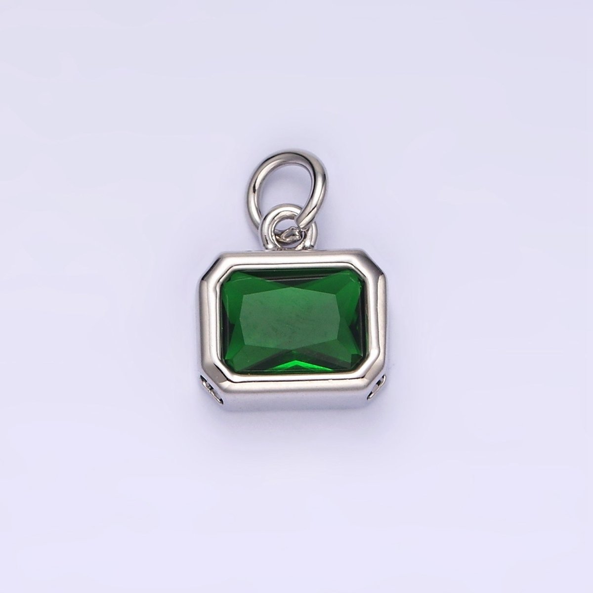 14K Gold Filled 10mm Personalized Birthstone Baguette Cubic Zirconia CZ Bezel Charm in Silver &amp; Gold | N1600 - N1623