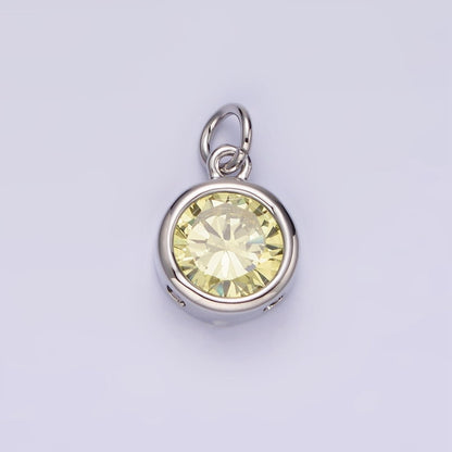 14K Gold Filled 10mm Personalized Birthstone CZ Round Bezel Charm in Silver &amp; Gold | N1575 - N1598