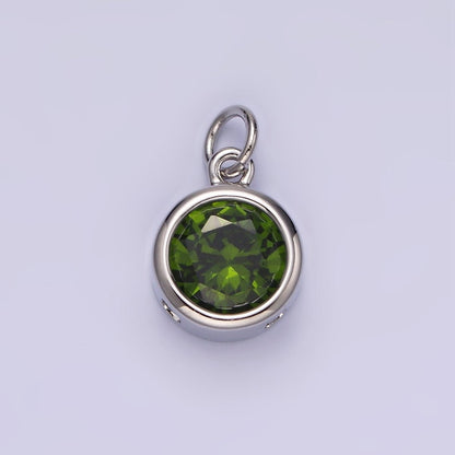 14K Gold Filled 10mm Personalized Birthstone CZ Round Bezel Charm in Silver &amp; Gold | N1575 - N1598