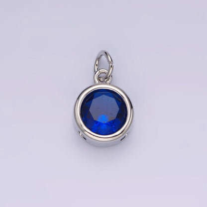 14K Gold Filled 10mm Personalized Birthstone CZ Round Bezel Charm in Silver &amp; Gold | N1575 - N1598