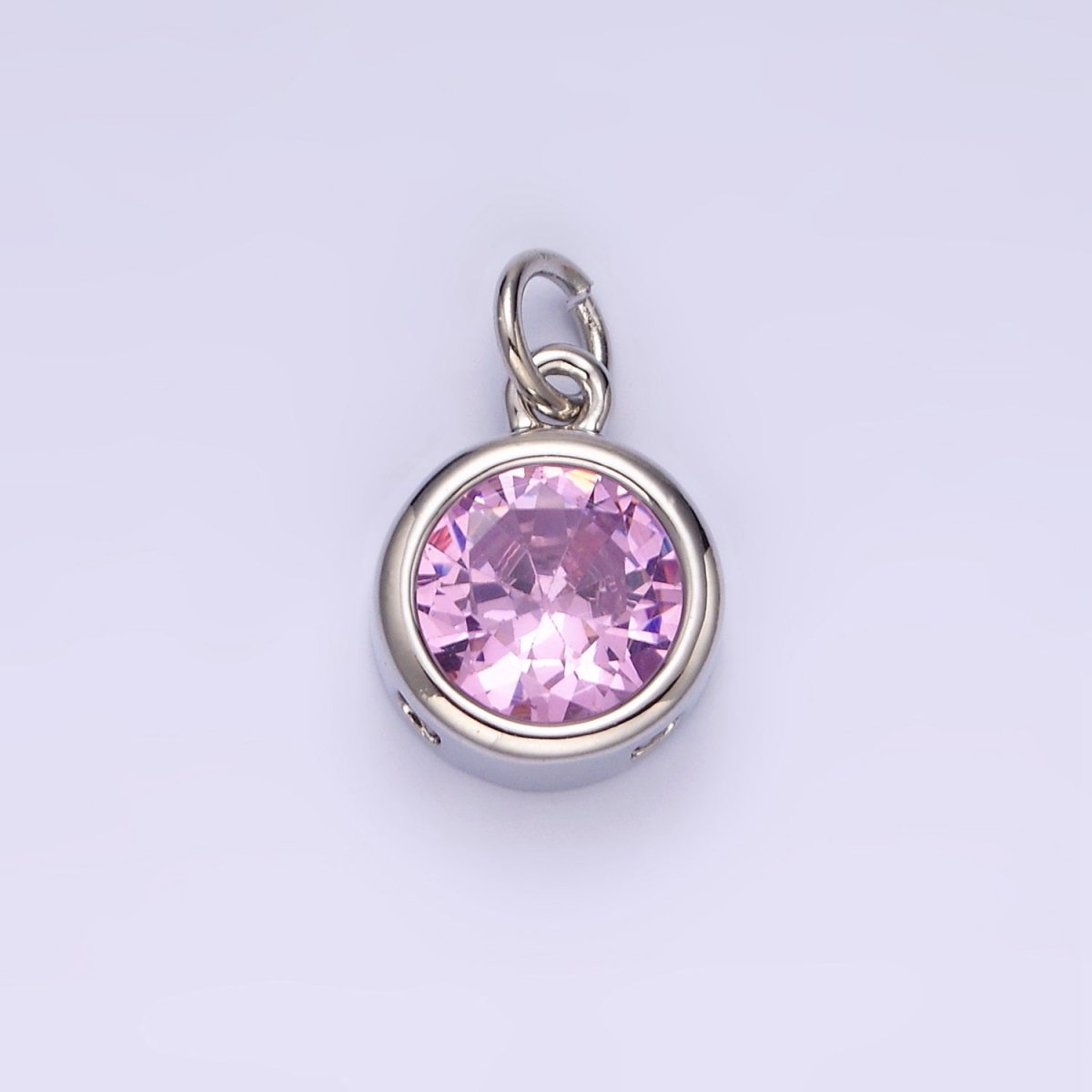 14K Gold Filled 10mm Personalized Birthstone CZ Round Bezel Charm in Silver &amp; Gold | N1575 - N1598