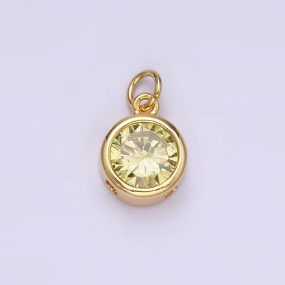 14K Gold Filled 10mm Personalized Birthstone CZ Round Bezel Charm in Silver &amp; Gold | N1575 - N1598