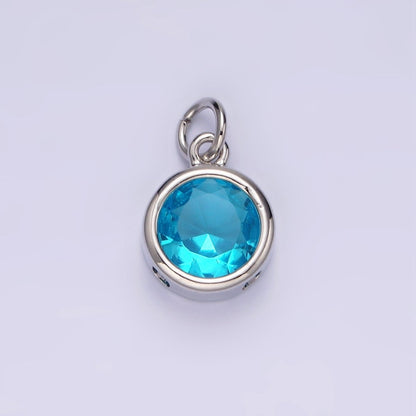 14K Gold Filled 10mm Personalized Birthstone CZ Round Bezel Charm in Silver &amp; Gold | N1575 - N1598