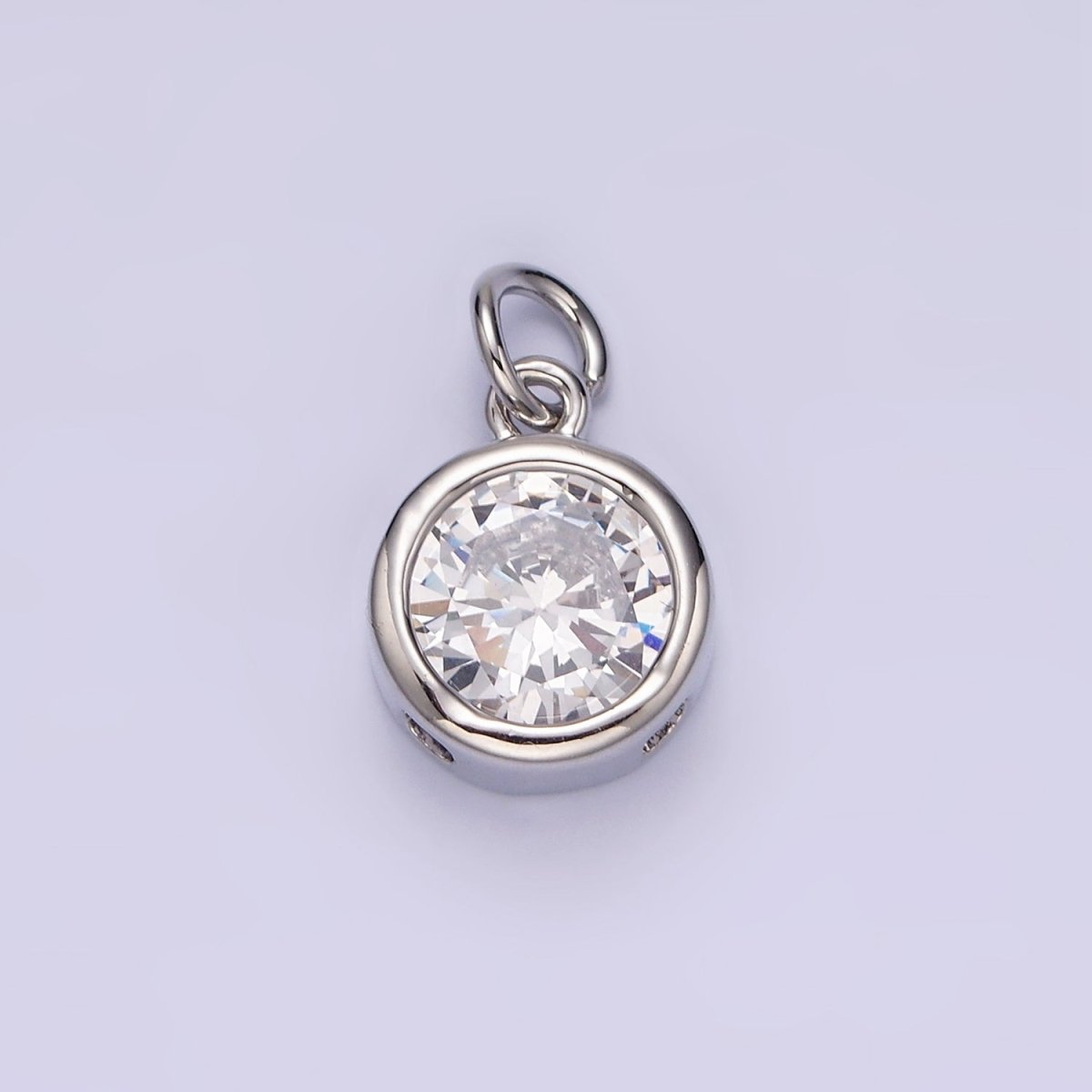 14K Gold Filled 10mm Personalized Birthstone CZ Round Bezel Charm in Silver &amp; Gold | N1575 - N1598