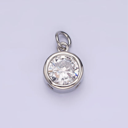 14K Gold Filled 10mm Personalized Birthstone CZ Round Bezel Charm in Silver &amp; Gold | N1575 - N1598