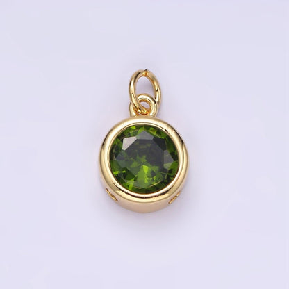 14K Gold Filled 10mm Personalized Birthstone CZ Round Bezel Charm in Silver &amp; Gold | N1575 - N1598