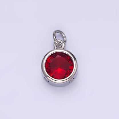 14K Gold Filled 10mm Personalized Birthstone CZ Round Bezel Charm in Silver &amp; Gold | N1575 - N1598