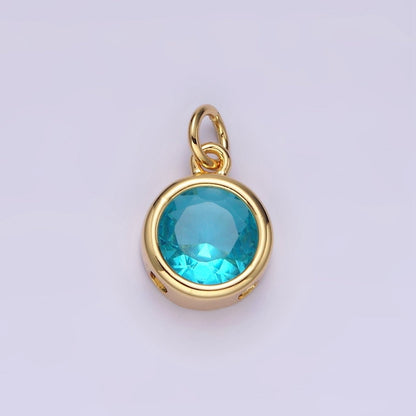 14K Gold Filled 10mm Personalized Birthstone CZ Round Bezel Charm in Silver &amp; Gold | N1575 - N1598