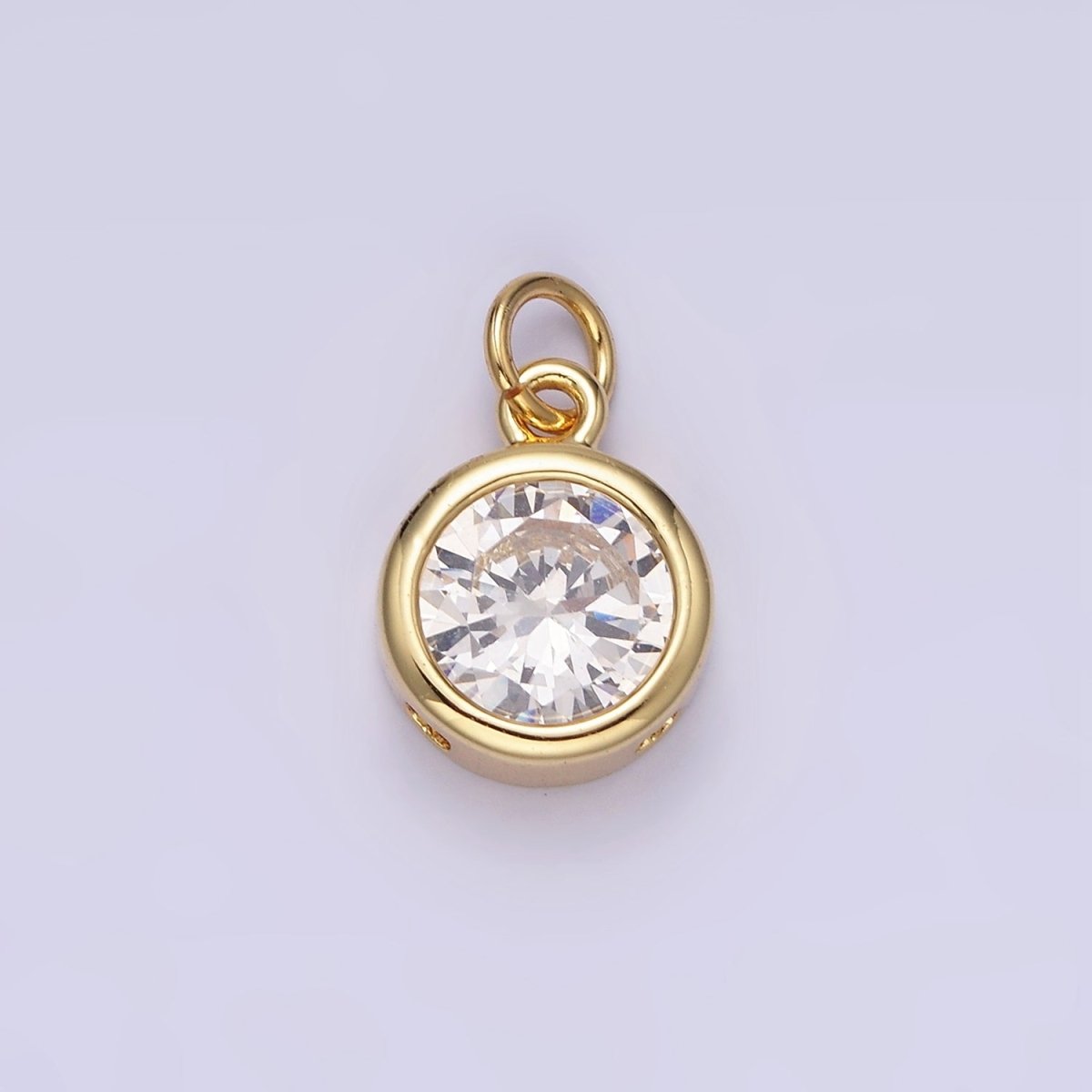 14K Gold Filled 10mm Personalized Birthstone CZ Round Bezel Charm in Silver &amp; Gold | N1575 - N1598