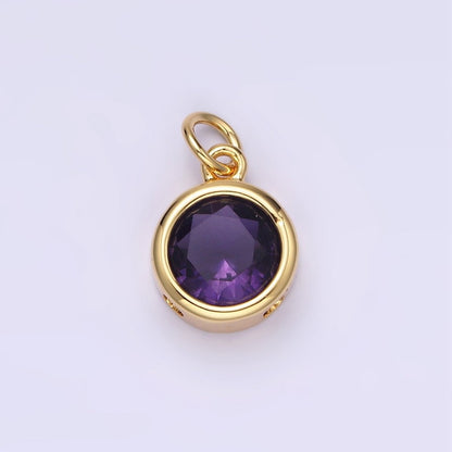 14K Gold Filled 10mm Personalized Birthstone CZ Round Bezel Charm in Silver &amp; Gold | N1575 - N1598