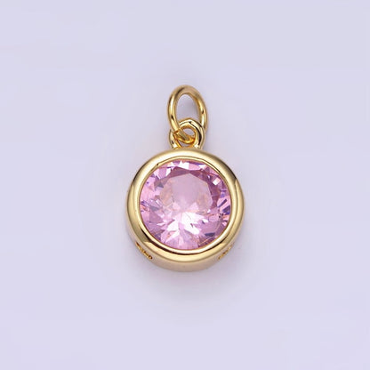 14K Gold Filled 10mm Personalized Birthstone CZ Round Bezel Charm in Silver &amp; Gold | N1575 - N1598