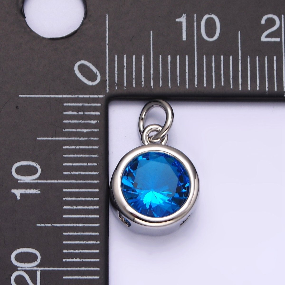 14K Gold Filled 10mm Personalized Birthstone CZ Round Bezel Charm in Silver &amp; Gold | N1575 - N1598