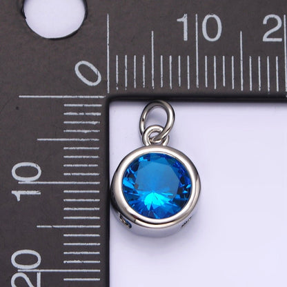 14K Gold Filled 10mm Personalized Birthstone CZ Round Bezel Charm in Silver &amp; Gold | N1575 - N1598