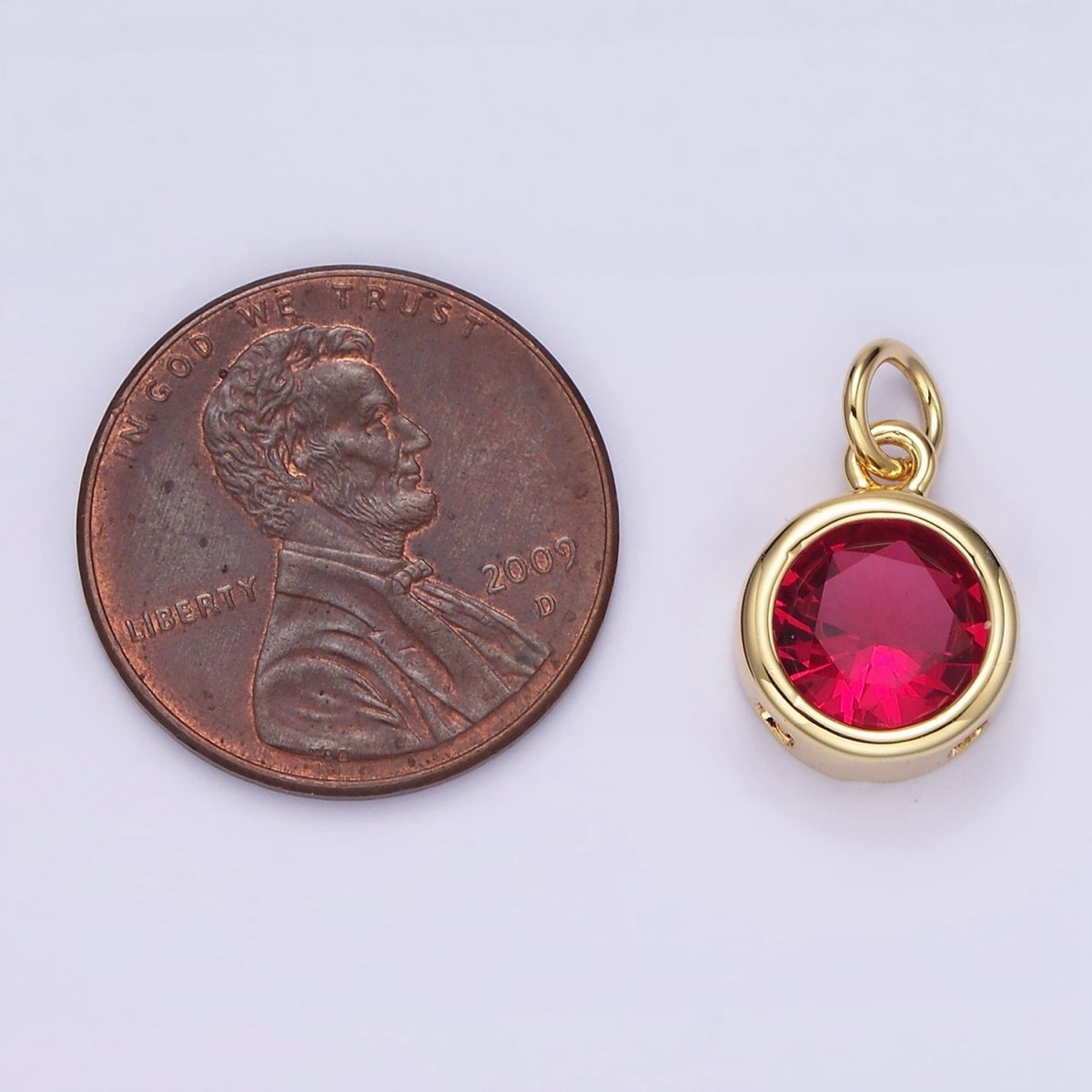 14K Gold Filled 10mm Personalized Birthstone CZ Round Bezel Charm in Silver &amp; Gold | N1575 - N1598