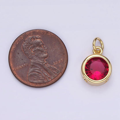 14K Gold Filled 10mm Personalized Birthstone CZ Round Bezel Charm in Silver &amp; Gold | N1575 - N1598